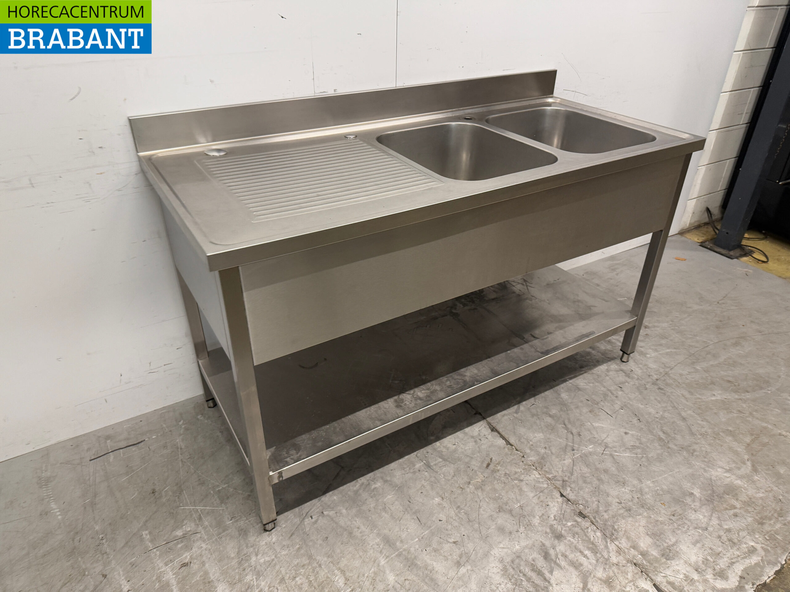 RVS Spoeltafel met Dubbele Spoelbakken 160 x 70 x 91,5 cm Horeca - Afbeelding 3