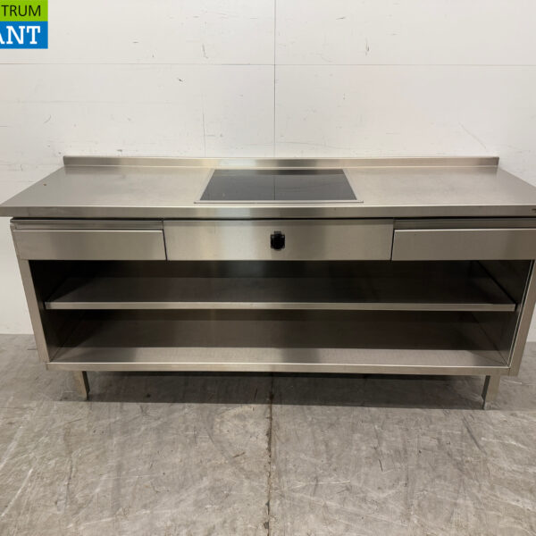 RVS Werktafel met inbouw inductie Fornuis 188 cm 400V Horeca