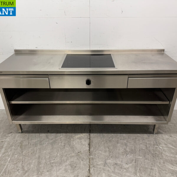 RVS Werktafel met inbouw inductie Fornuis 188 cm 400V Horeca