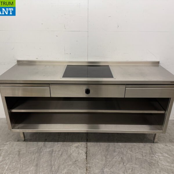 RVS Werktafel met inbouw inductie Fornuis 188 cm 400V Horeca