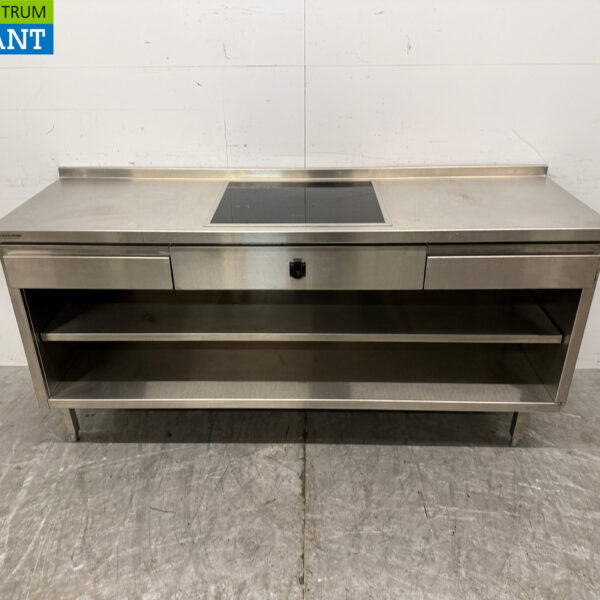 RVS Werktafel met inbouw inductie Fornuis 188 cm 400V Horeca