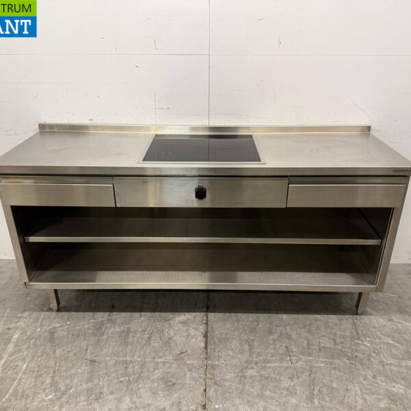 RVS Werktafel met inbouw inductie Fornuis 188 cm 400V Horeca