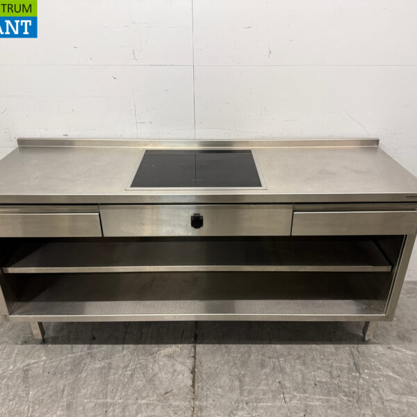 RVS Werktafel met inbouw inductie Fornuis 188 cm 400V Horeca