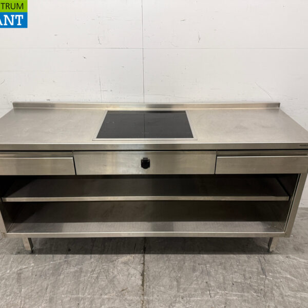 RVS Werktafel met inbouw inductie Fornuis 188 cm 400V Horeca