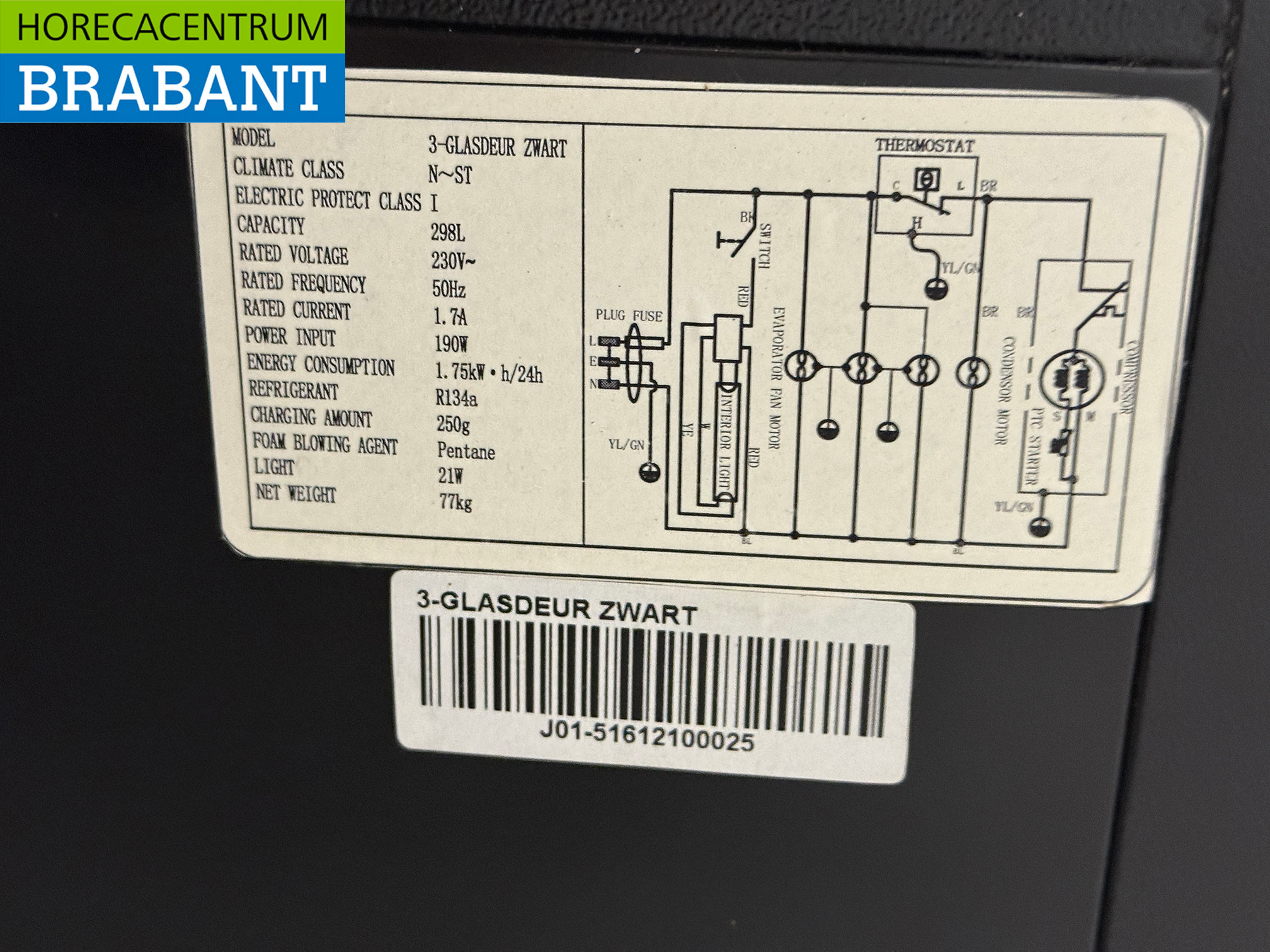 Barkoeling 3 Glazen Klapdeuren 298 liter 133,5 cm 230V Horeca - Afbeelding 5