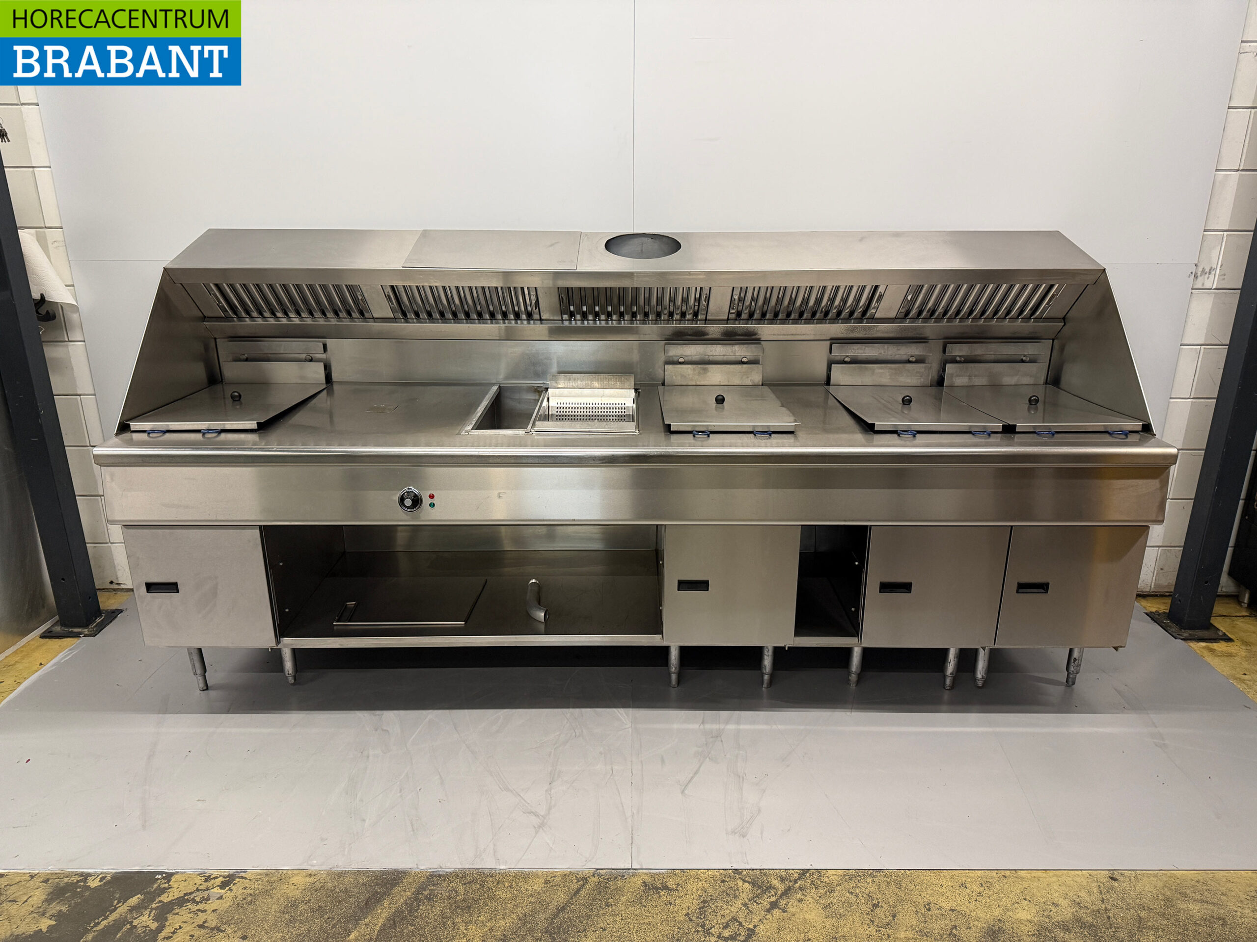 RVS Pitco SE14S Solstice Bakwand 4x Friteuse en bain marie/frietwarmer met afzuigkap 400V + 230V Horeca Cafetaria