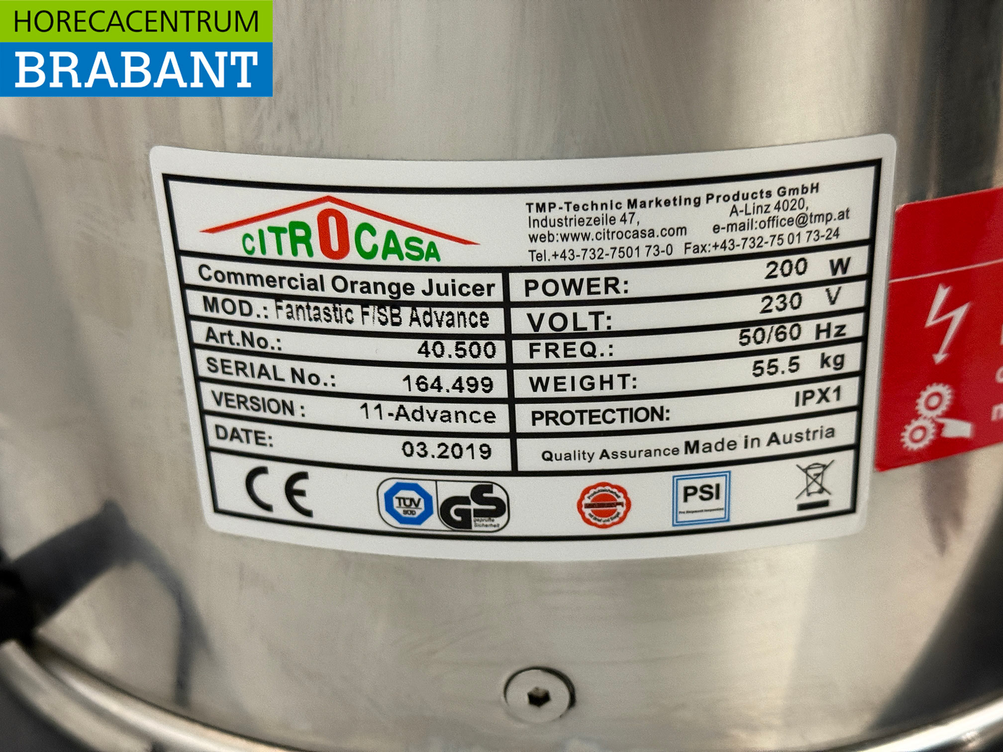 RVS Citrocasa Verrijdbare sinaasappelpers citruspers 230V Horeca 230V Horeca - Afbeelding 6