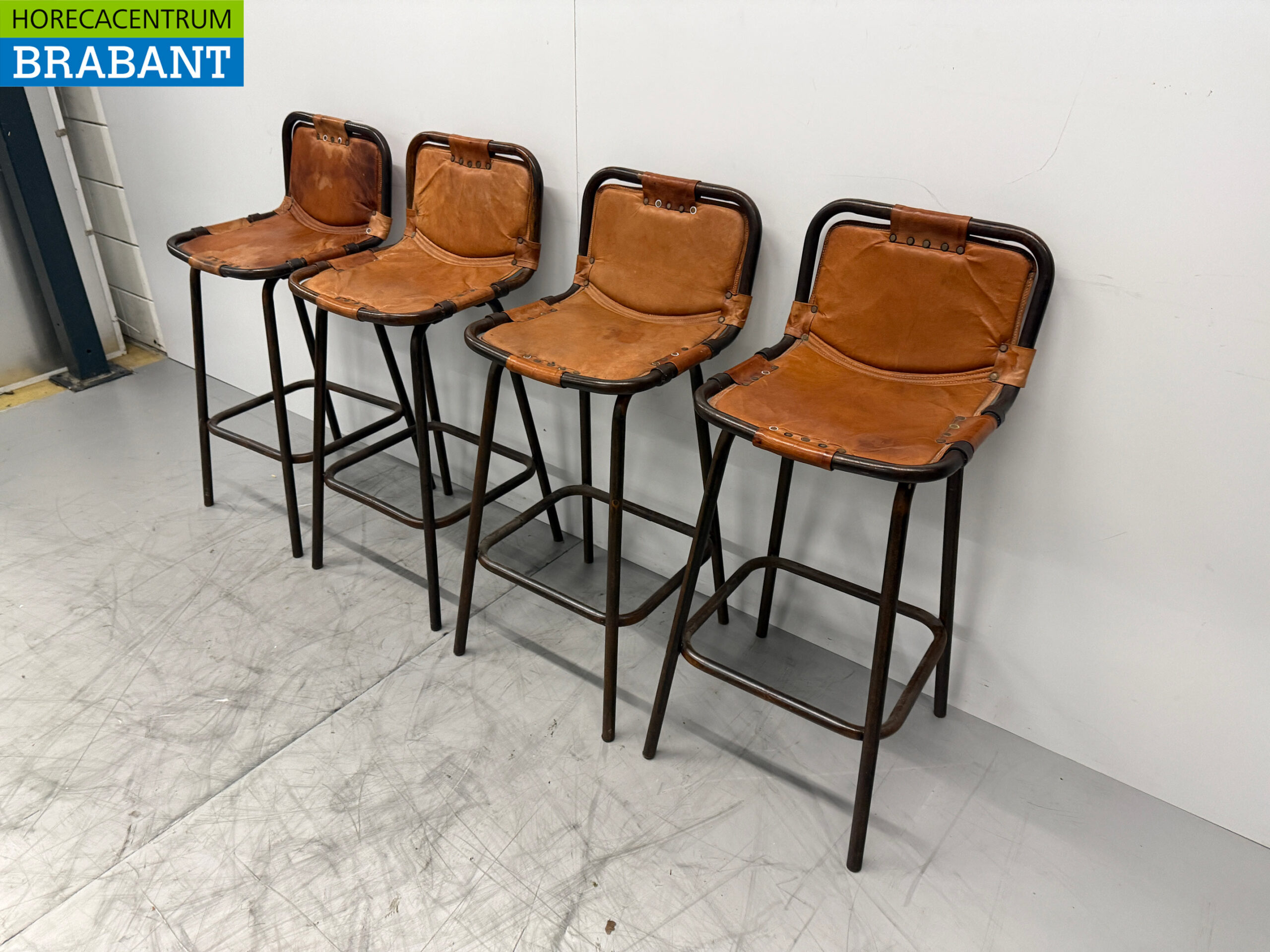 Metalen Industriële Barkruk Kruk Leer Horeca - Afbeelding 2