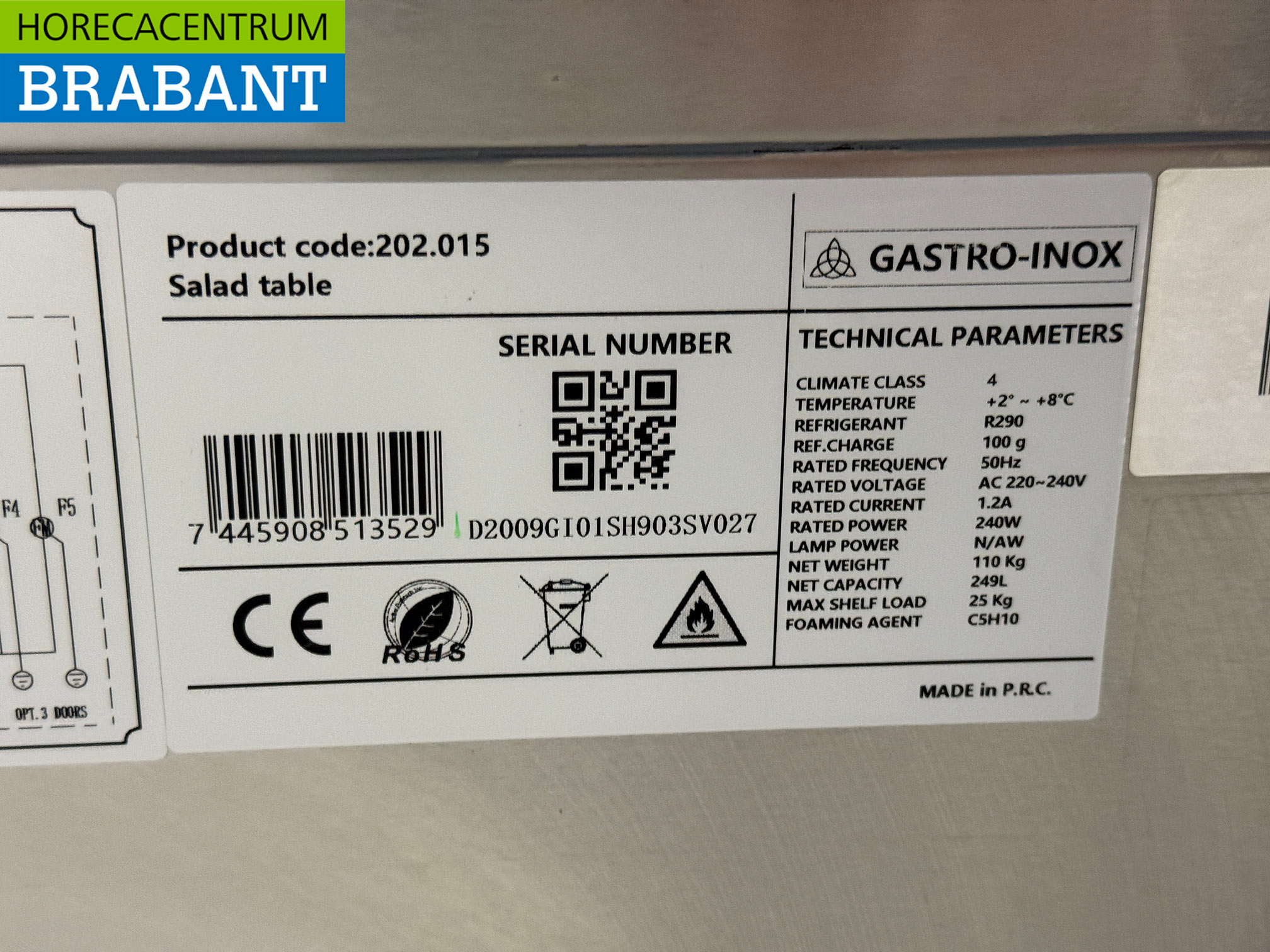 RVS Gastro-Inox Koelwerkbank 3 Deuren 136,5 cm 230V Horeca - Afbeelding 5