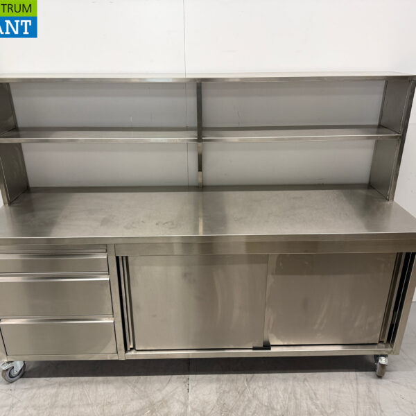 RVS Verrijdbare Werkkast met Etagerebrug 220 cm Horeca