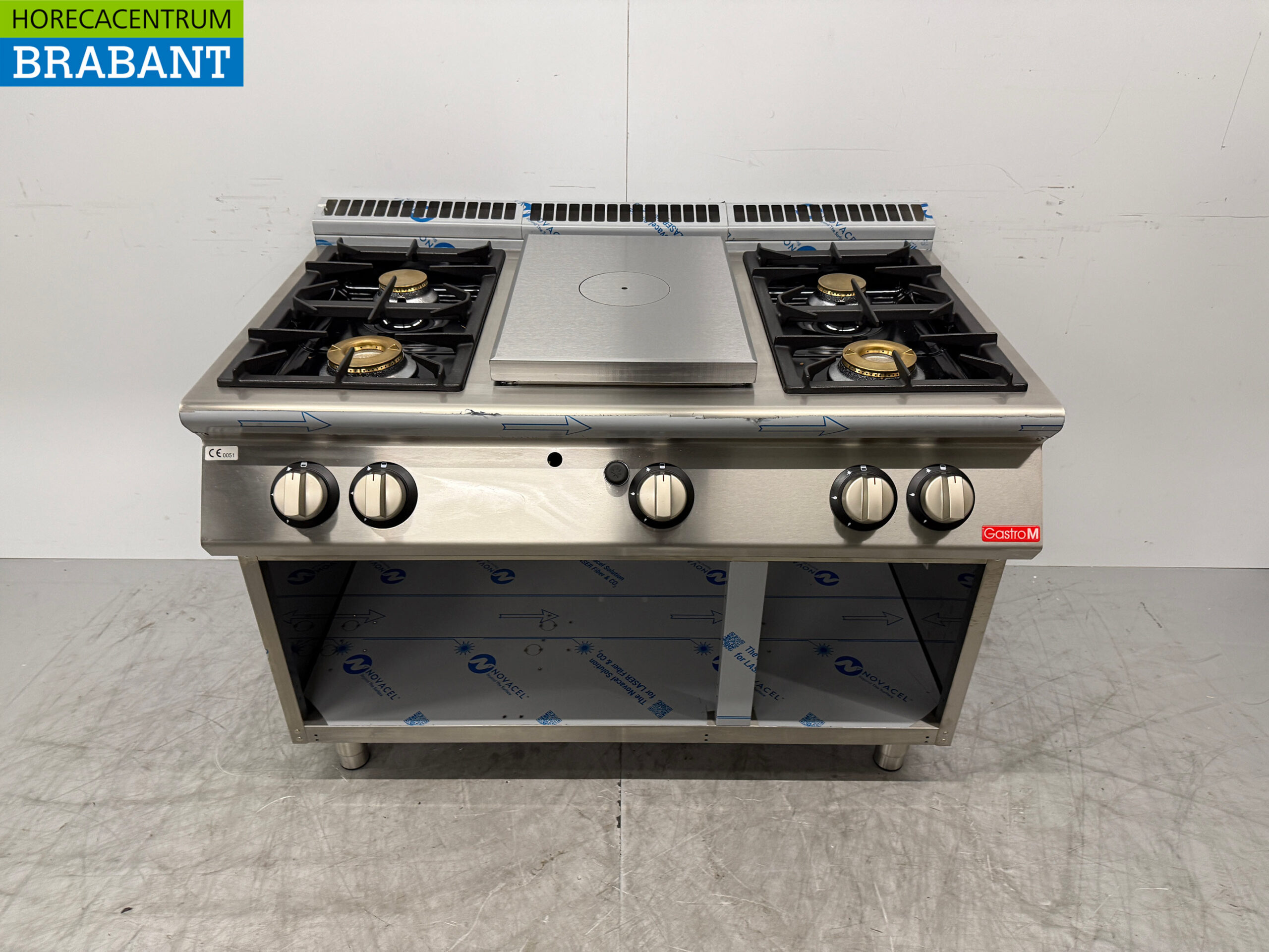 RVS Gastro-M 4 Pits Fornuis met Doorkookplaat 120 cm GAS Horeca