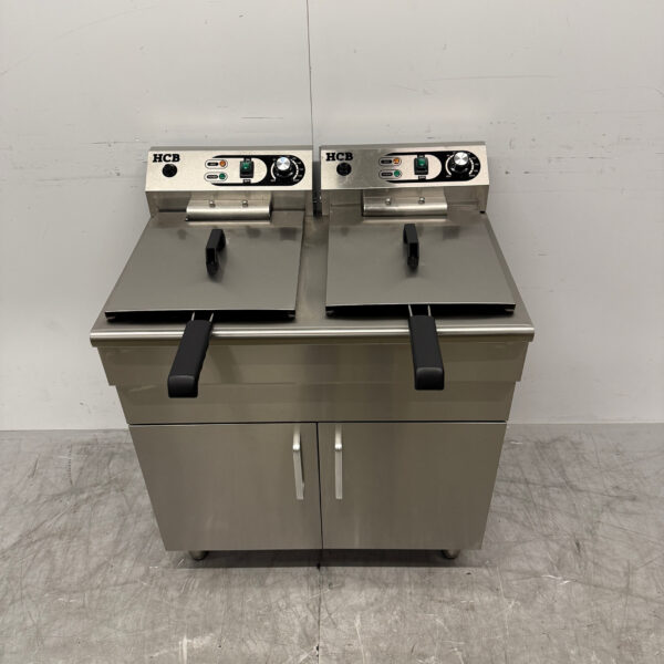 HCB RVS Dubbele Friteuse Frituur 2 x 14 liter 400V Horeca