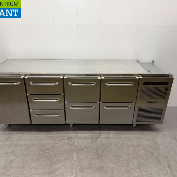 RVS Gram Koelwerkbank 5 laden en 1 deur 216 cm 230V Horeca