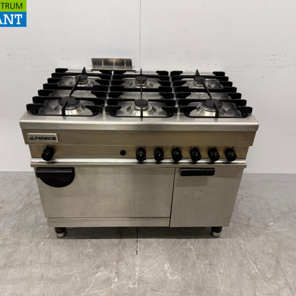 RVS Alpeninox 6 Pits Gasfornuis met oven 3 x 2/1 GN 105 cm Propaan Horeca