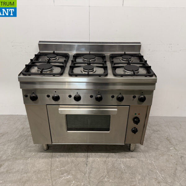RVS Tecnoinox 6 Pits Gasfornuis met elektrische Oven 3 x 1/1 GN GAS+230V Horeca