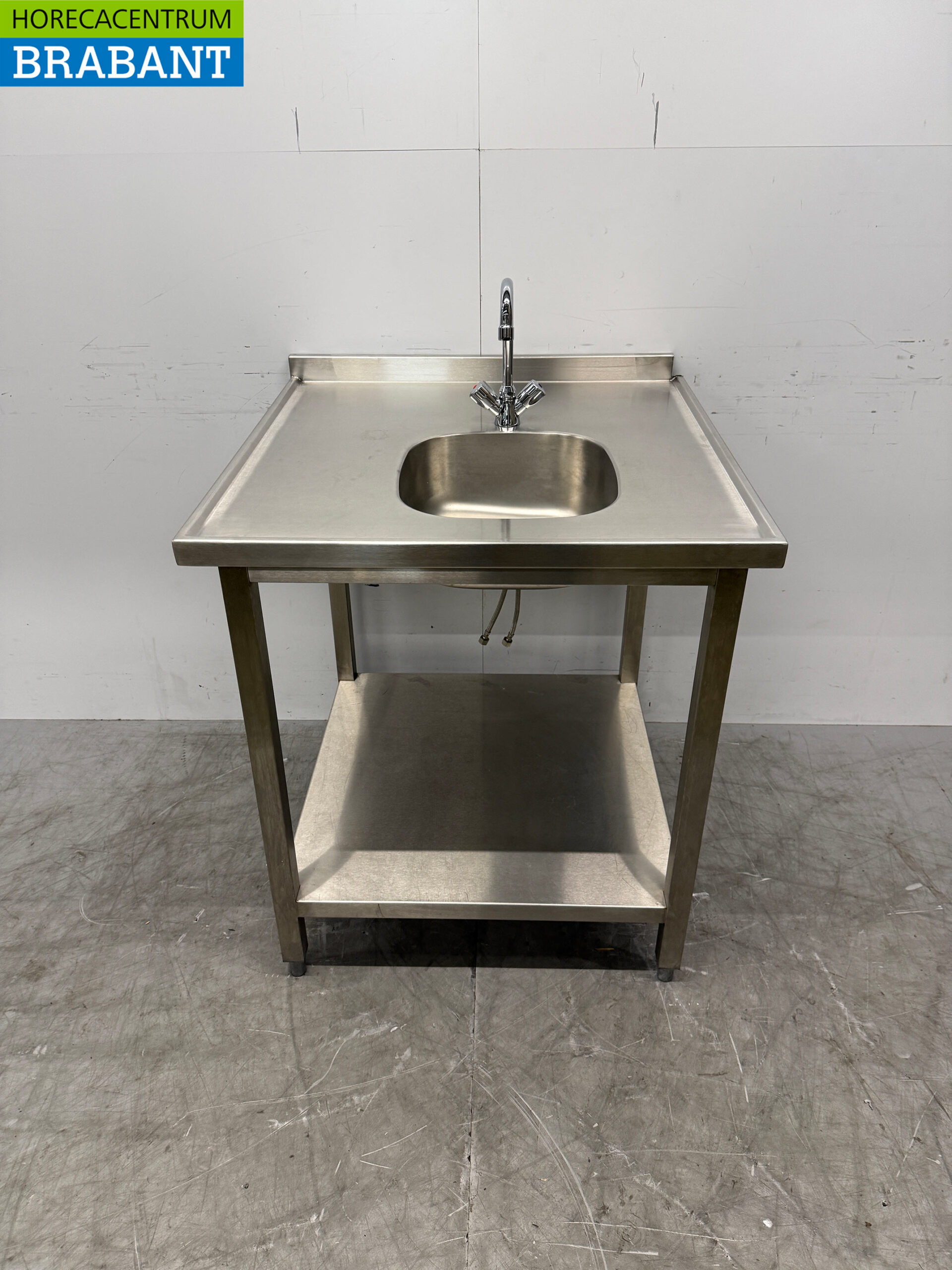 RVS Spoeltafel met Spoelbak en kraan 80 x 80 x 90,5 cm Horeca