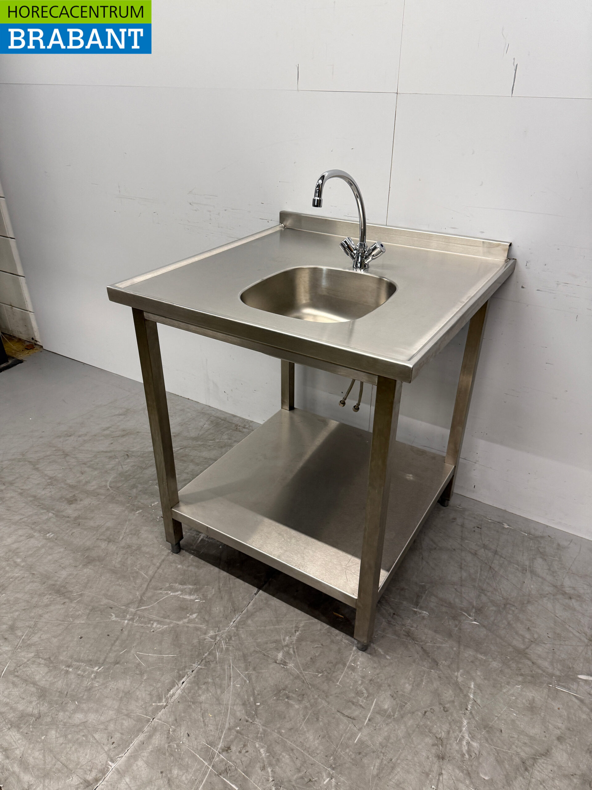 RVS Spoeltafel met Spoelbak en kraan 80 x 80 x 90,5 cm Horeca - Afbeelding 2