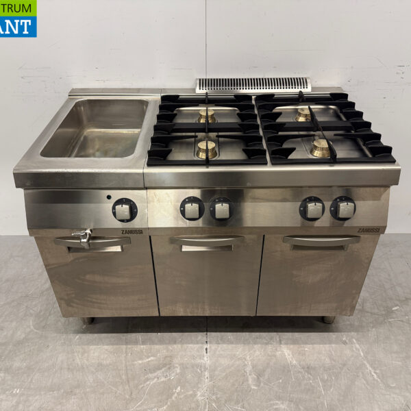 RVS Zanussi 4 Pits Fornuis met Bain Marie 1 x 1/1 GN GAS + 230V Horeca