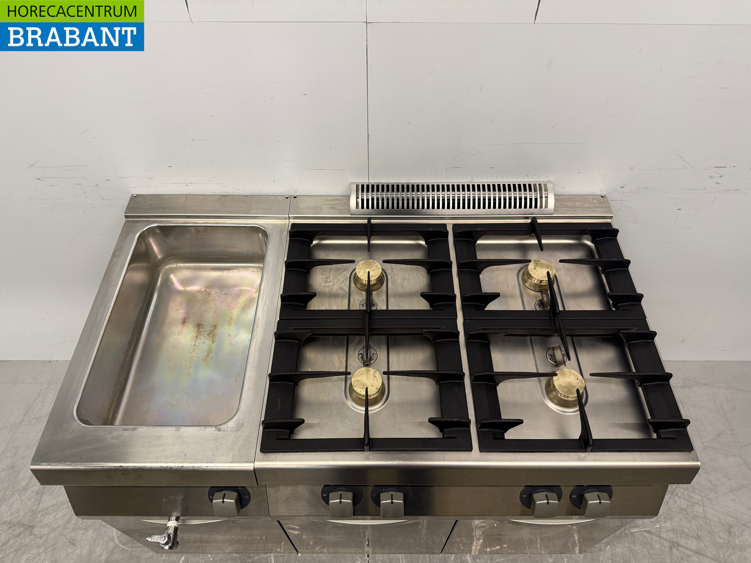 RVS Zanussi 4 Pits Fornuis met Bain Marie 1 x 1/1 GN GAS + 230V Horeca - Afbeelding 4