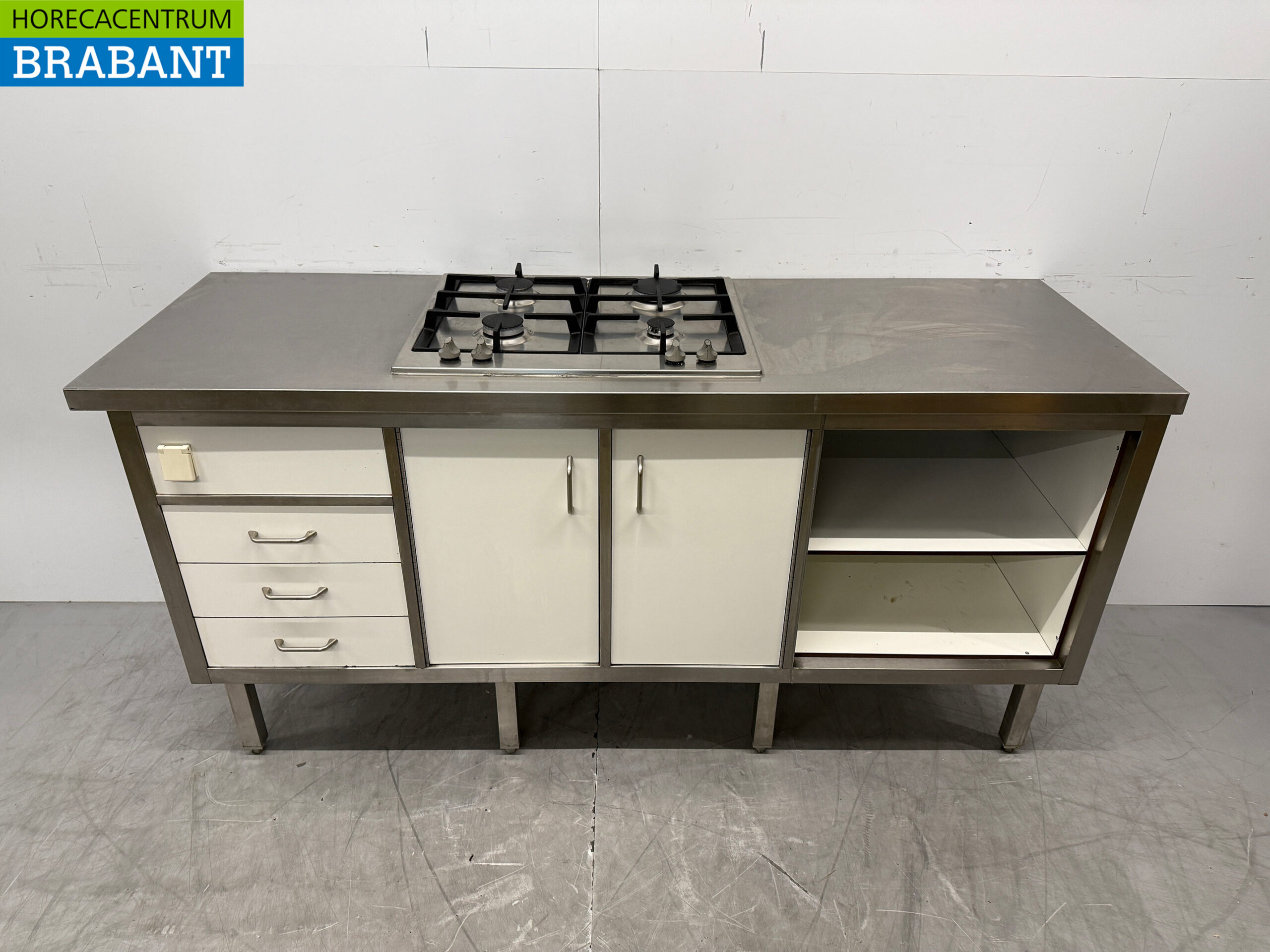 RVS Werktafel met 4 pits gasfornuis 180 cm GAS Horeca