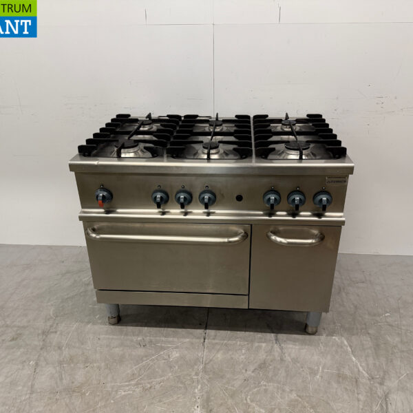 RVS Alpeninox 6 Pits Gasfornuis met oven 105 cm GAS + 230V Horeca