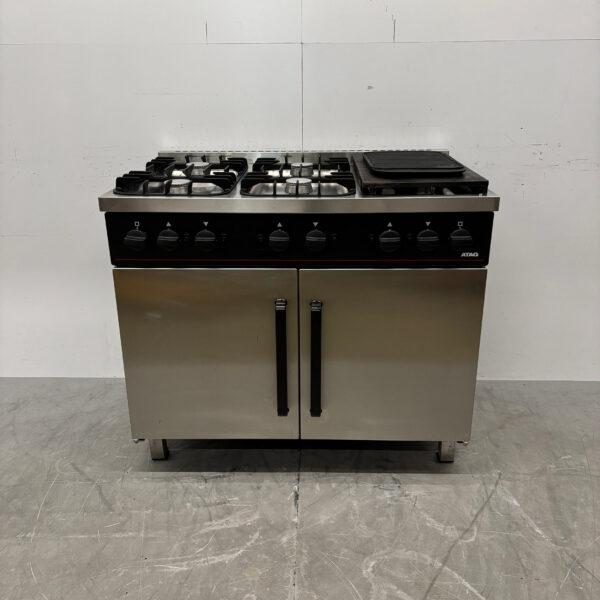 RVS Atag 6 pits Fornuis met bakplaat en dubbele oven 6 x 1/1 GN GAS 105 cm Horeca