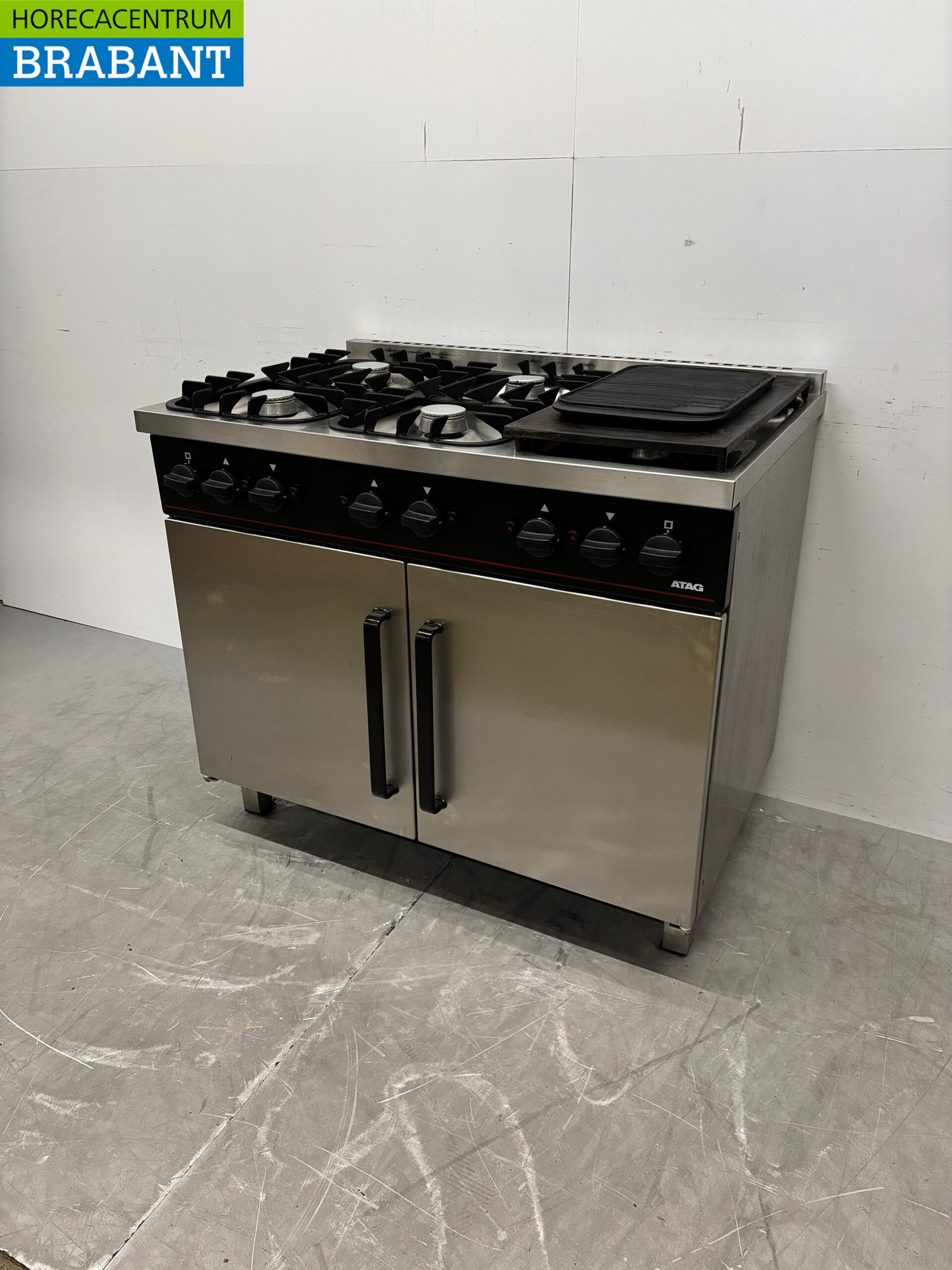 RVS Atag 6 pits Fornuis met bakplaat en dubbele oven 6 x 1/1 GN GAS 105 cm Horeca - Afbeelding 2