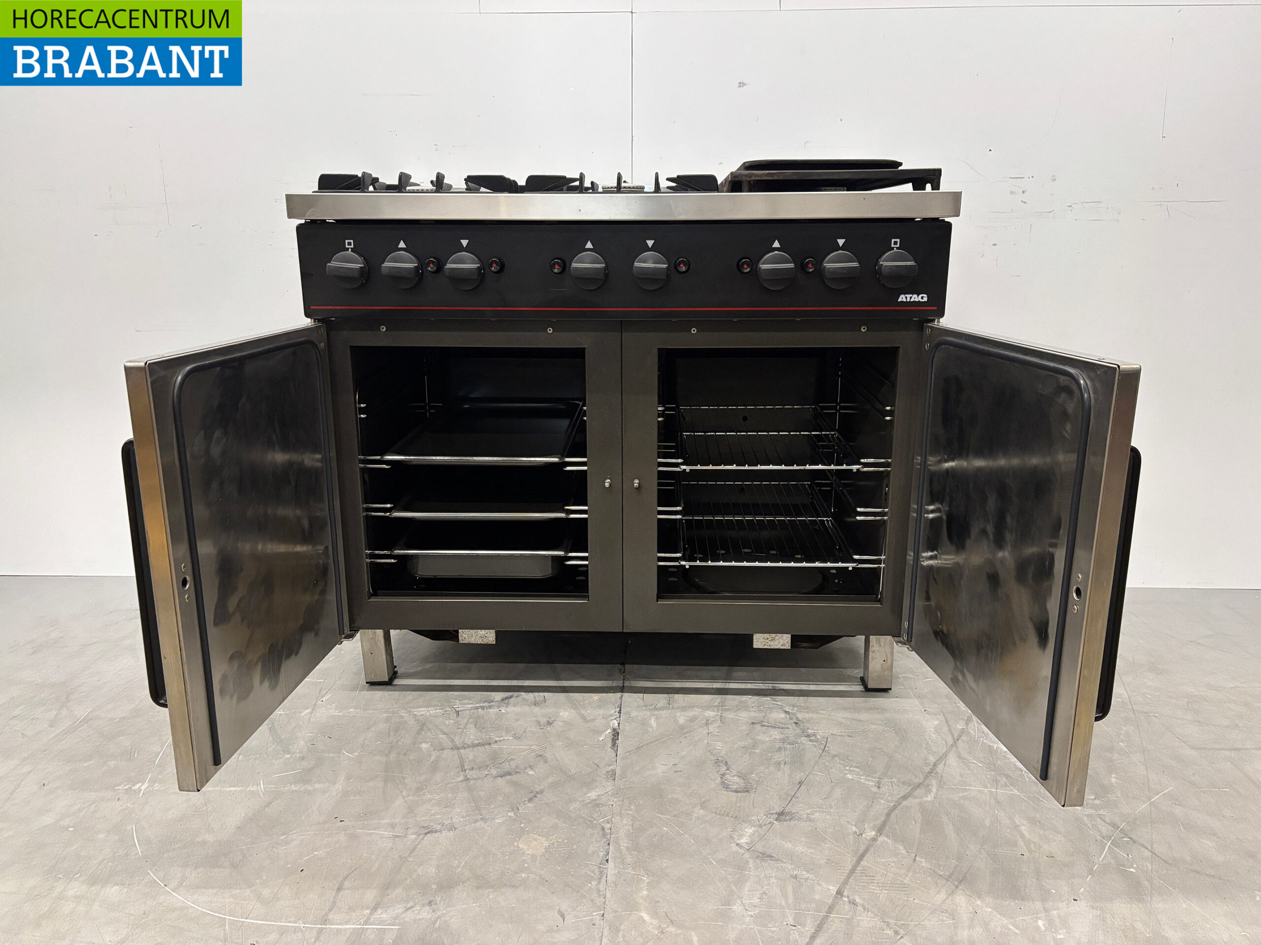 RVS Atag 6 pits Fornuis met bakplaat en dubbele oven 6 x 1/1 GN GAS 105 cm Horeca - Afbeelding 4