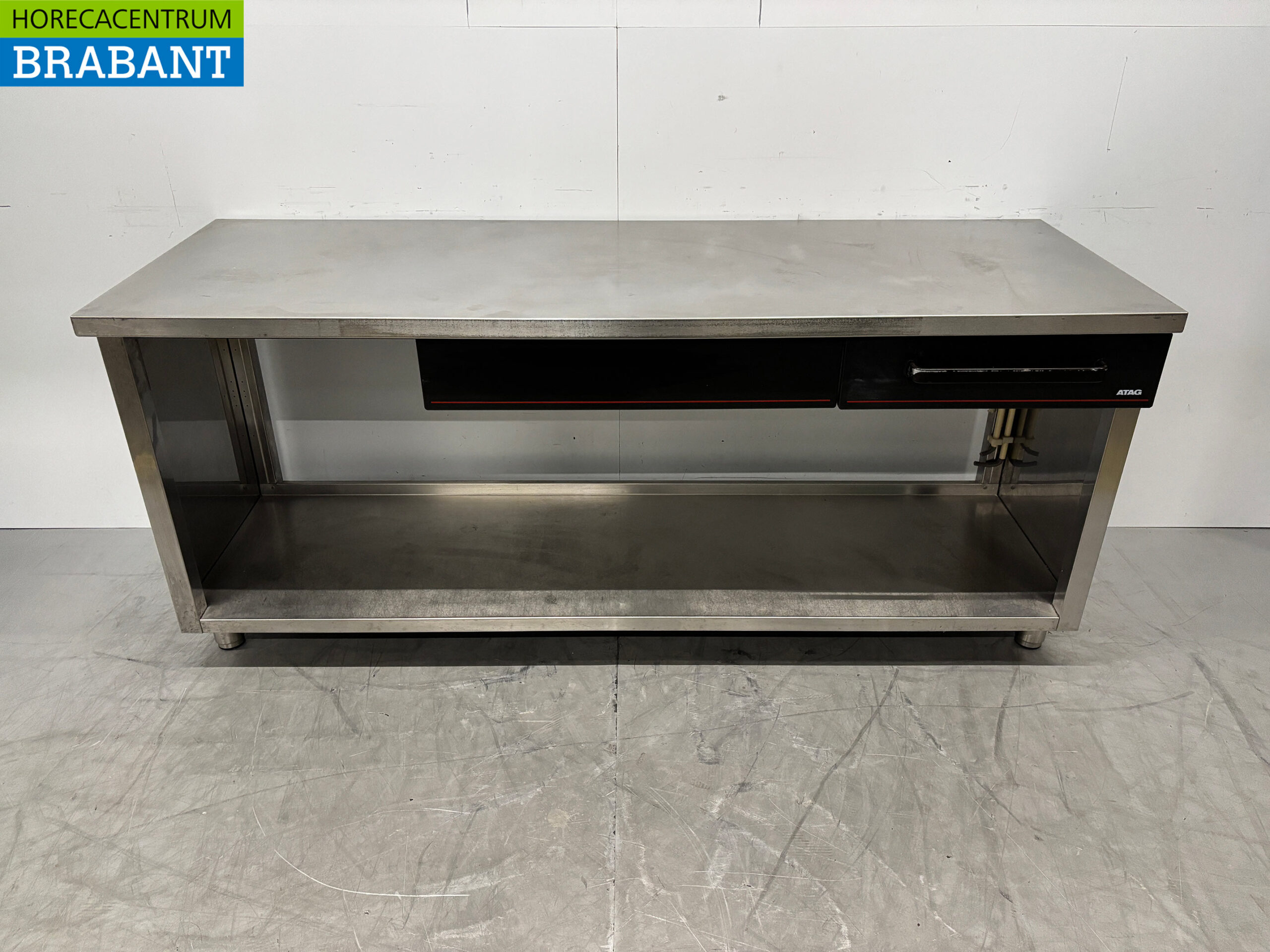 RVS Werktafel met onderschap en 2 laden 200 x 70 x 88 cm Horeca