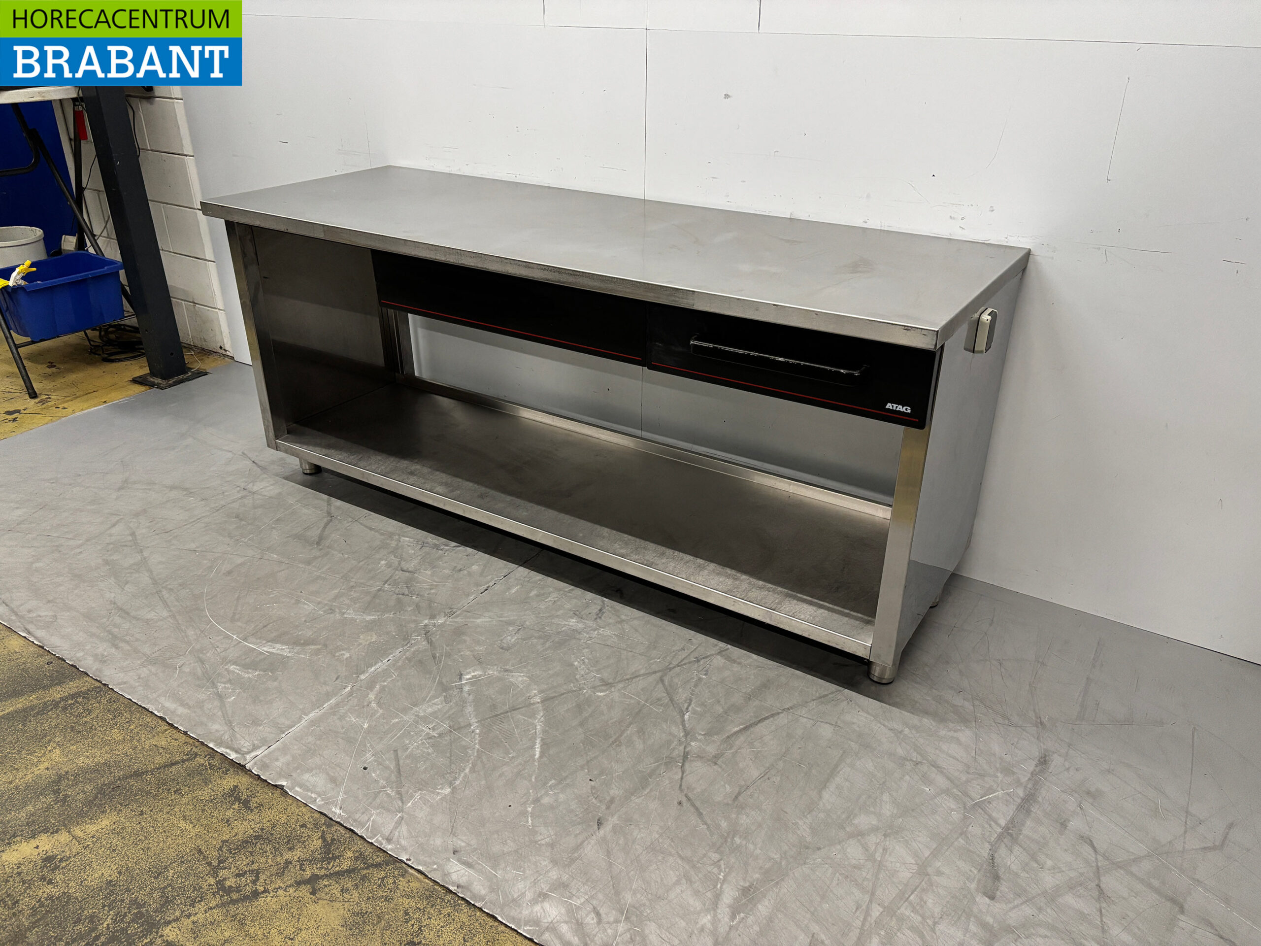 RVS Werktafel met onderschap en 2 laden 200 x 70 x 88 cm Horeca - Afbeelding 2