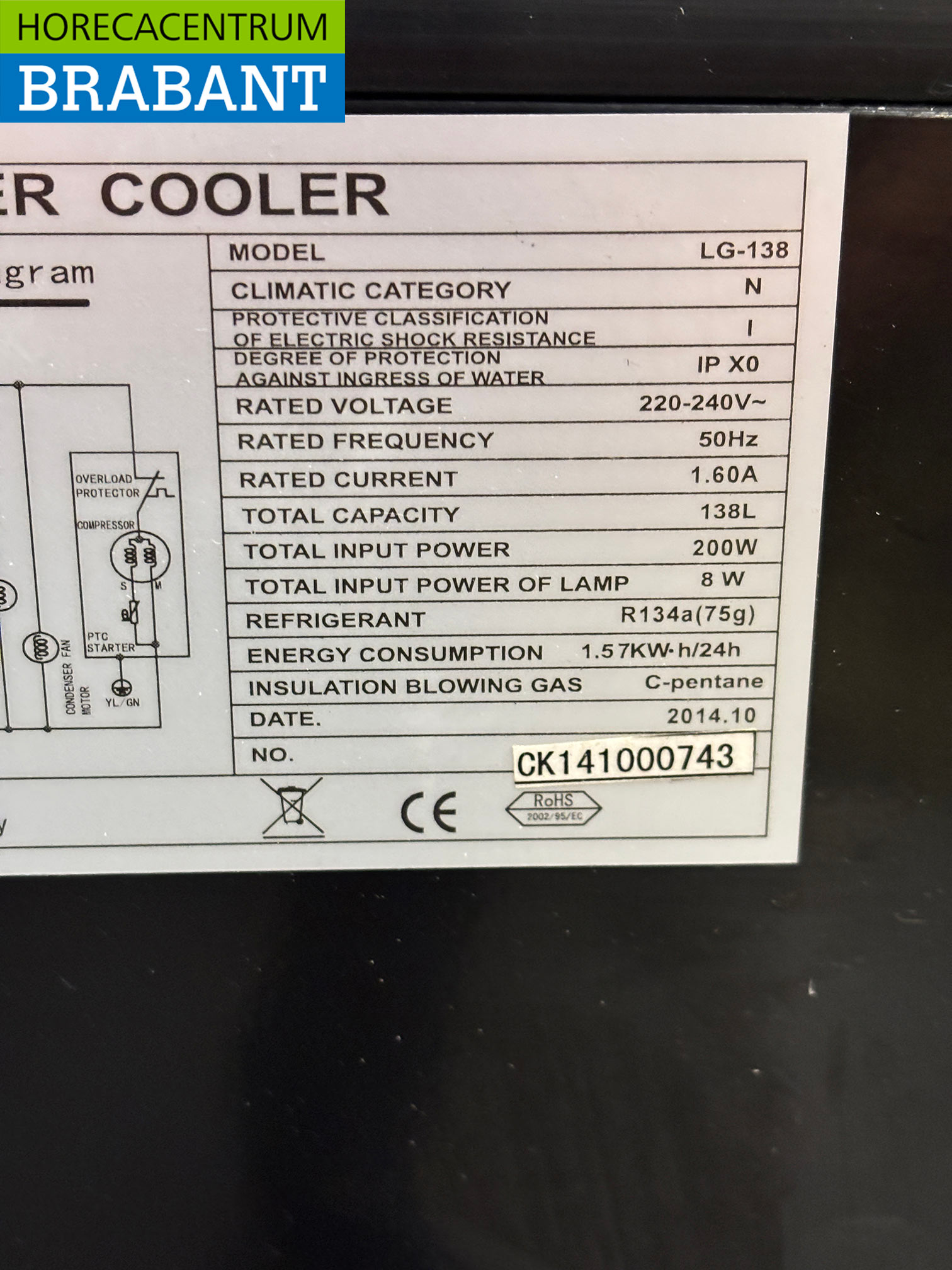 GGG Barkoeling 1 Glazen Klapdeur 138 liter 60 cm 230V Horeca - Afbeelding 5