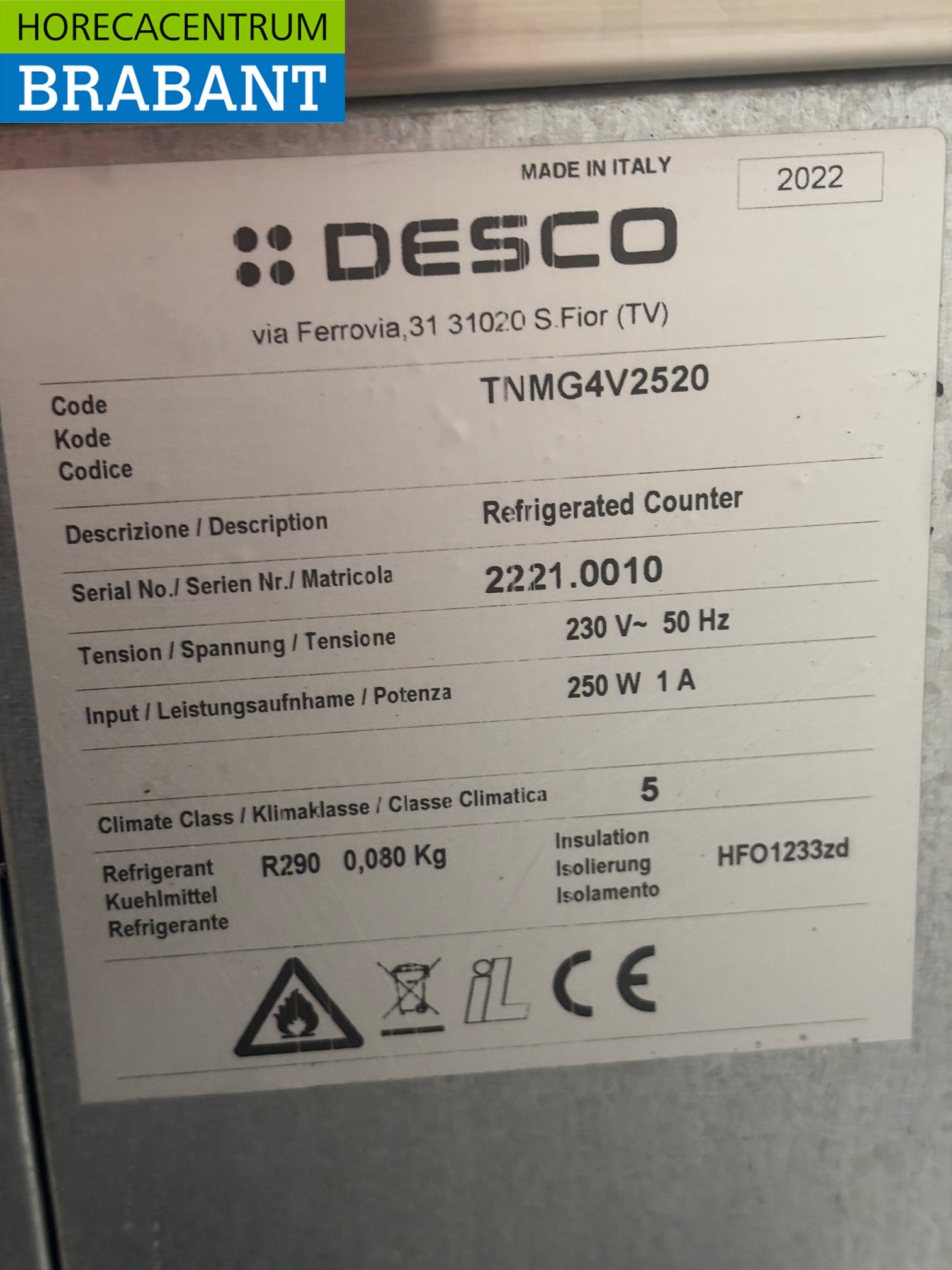 RVS Desco Koelwerkbank 6 laden 1 deur 225 cm 230V Horeca - Afbeelding 6