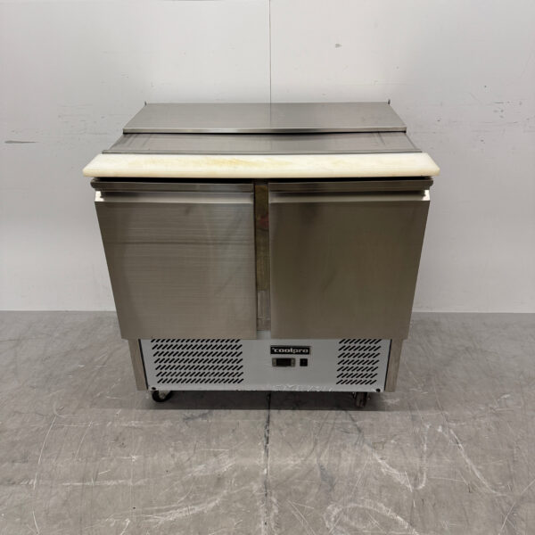 RVS Coolpro Verrijdbare Saladette Koelwerkbank 2 Deuren 90,5 cm 230V Horeca