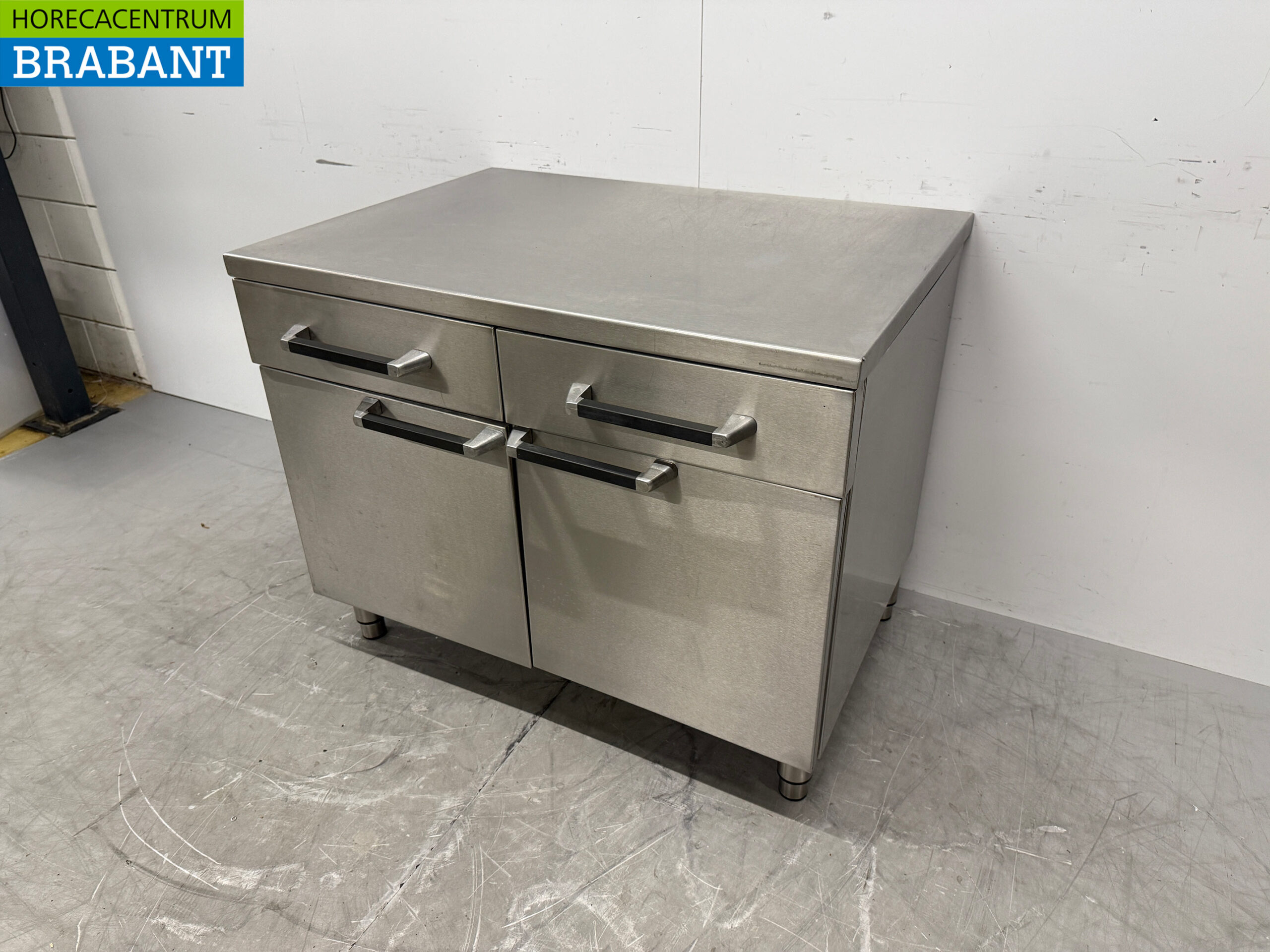RVS Werkkast Kast 2 Klapdeuren en 2 Laden 105 cm Horeca - Afbeelding 2