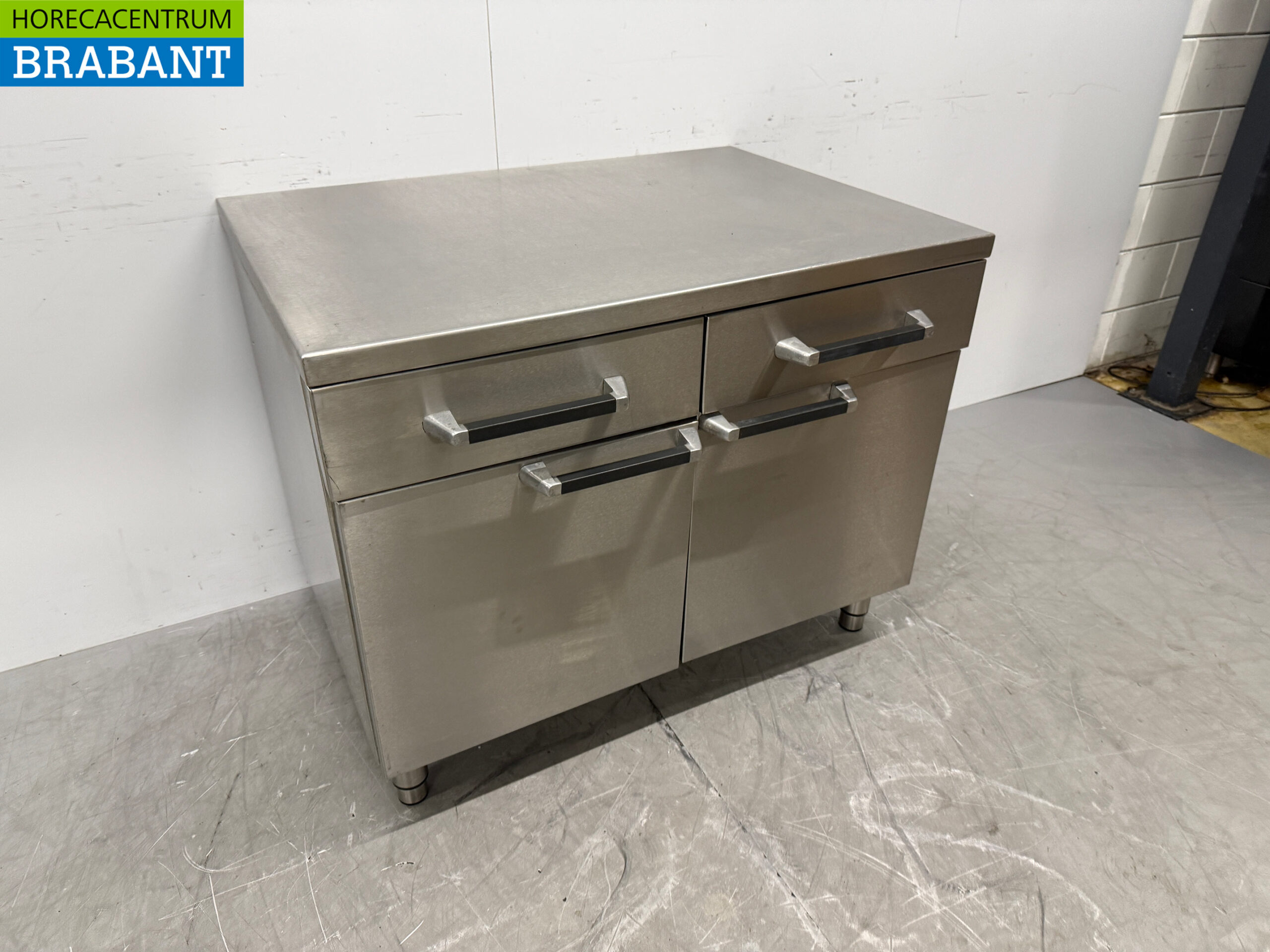 RVS Werkkast Kast 2 Klapdeuren en 2 Laden 105 cm Horeca - Afbeelding 3