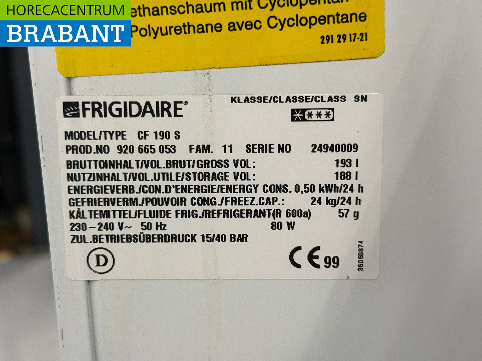 Frigidaire Vrieskist Vriezer 193 liter 230V Horeca - Afbeelding 6