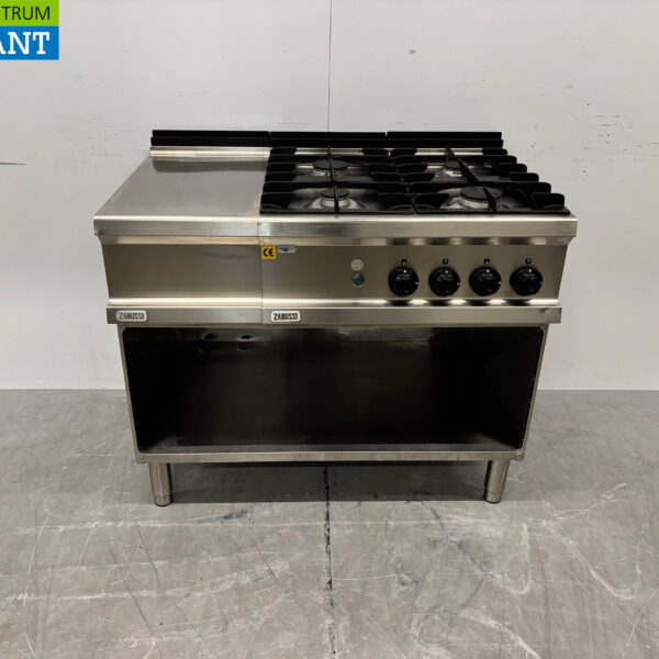 RVS Zanussi 4 pits fornuis met werkunit 105 cm GAS + 230V Horeca