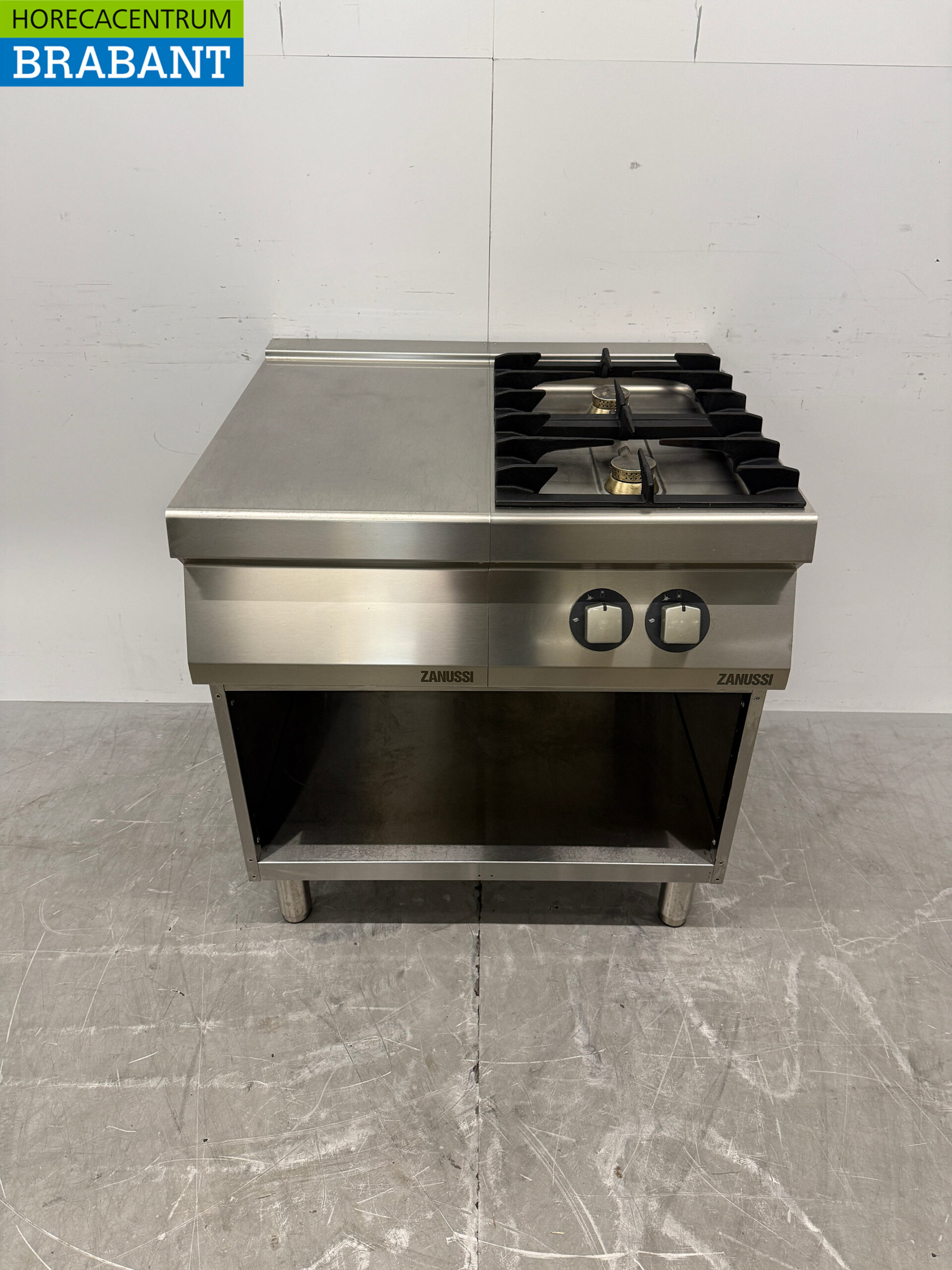 RVS Zanussi 2 pits Fornuis met Werkunit 80 cm GAS Horeca