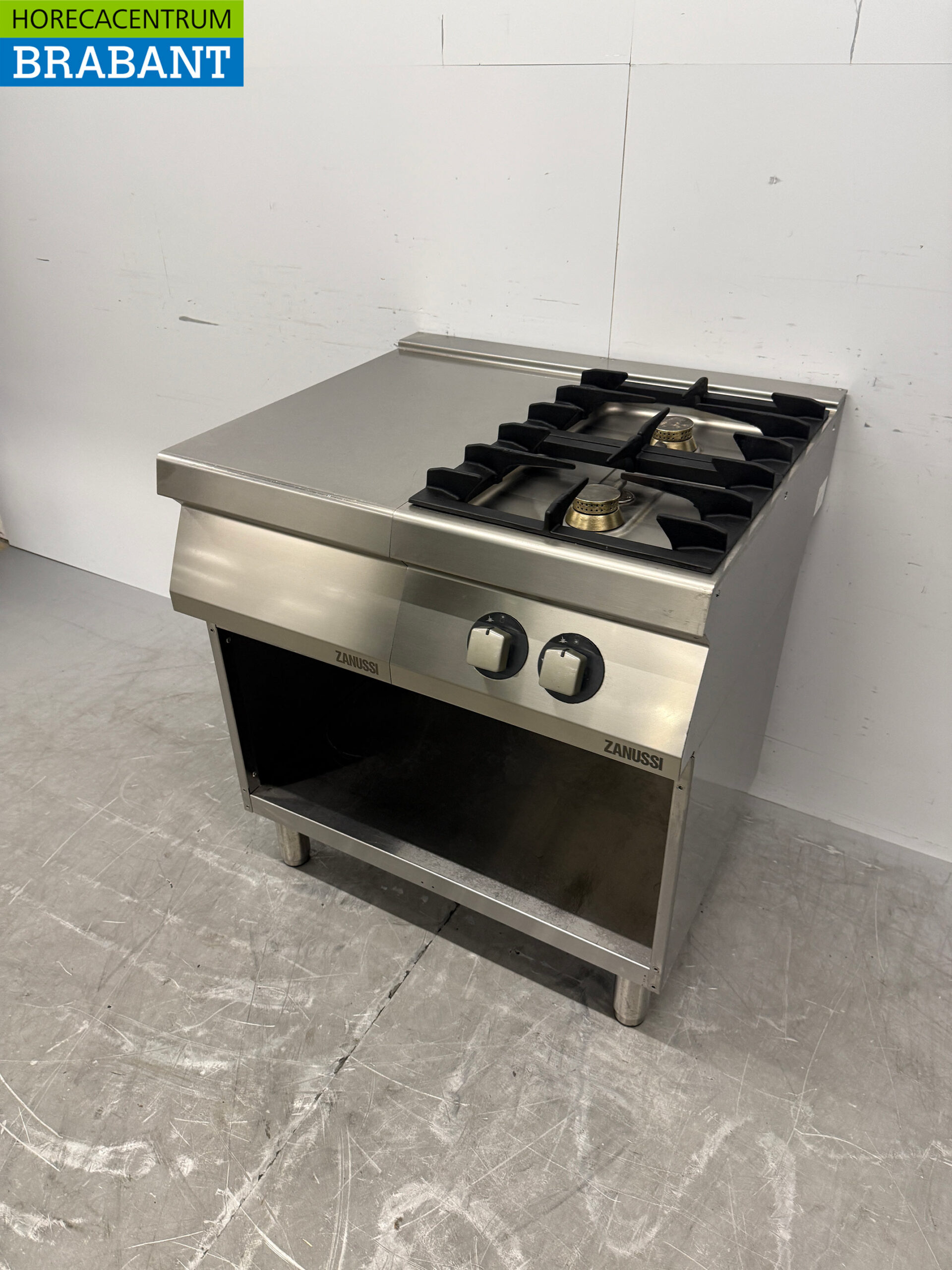RVS Zanussi 2 pits Fornuis met Werkunit 80 cm GAS Horeca - Afbeelding 2