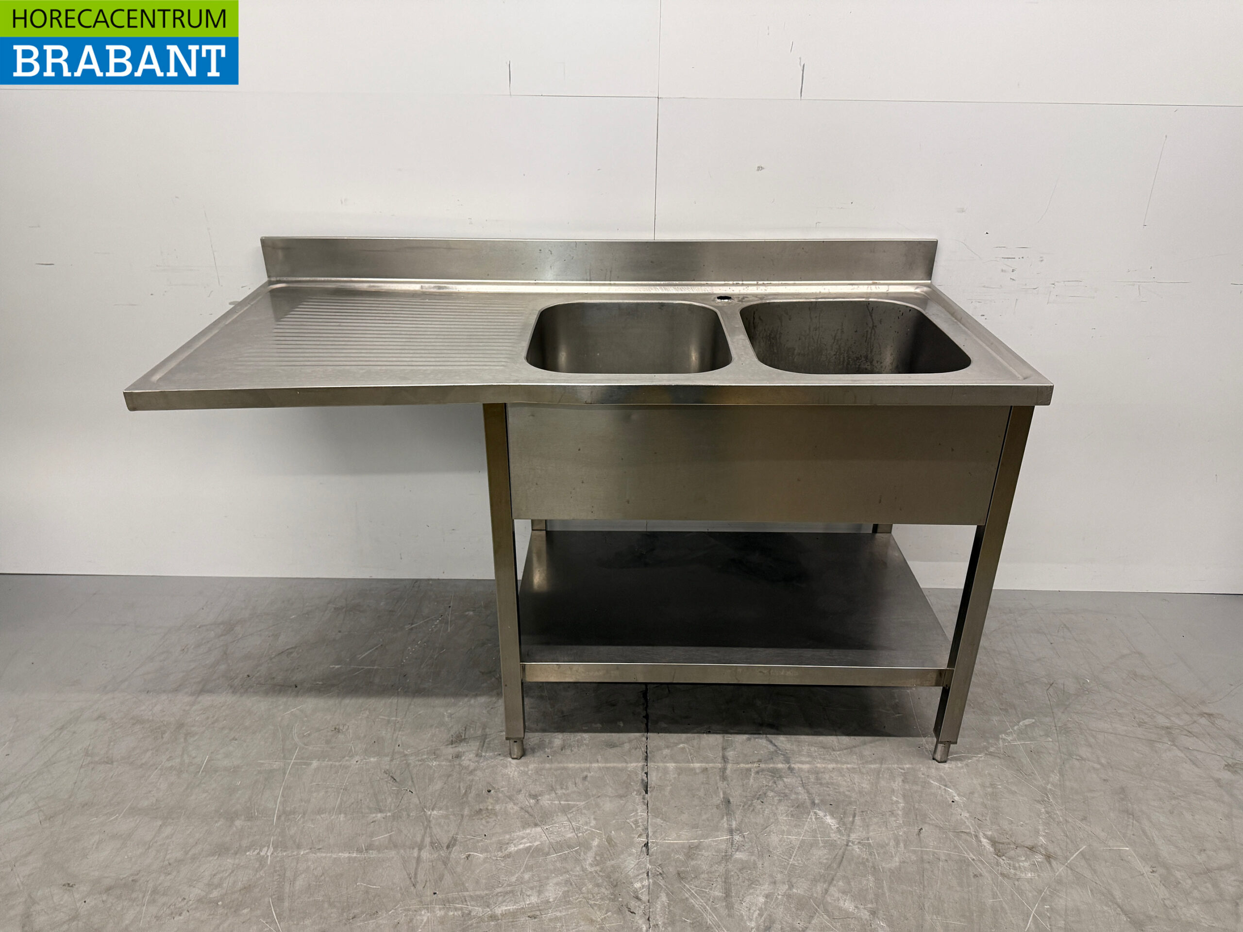 RVS Spoeltafel Dubbele Spoelbak 160 x 70 x 87,5 cm Horeca