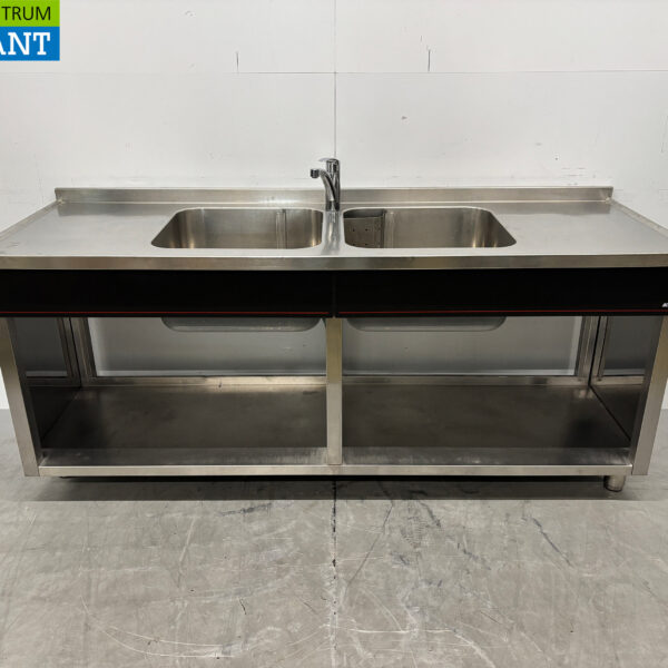 RVS Spoeltafel dubbele spoelbak met kraan 200 x 70 x 88 cm Horeca