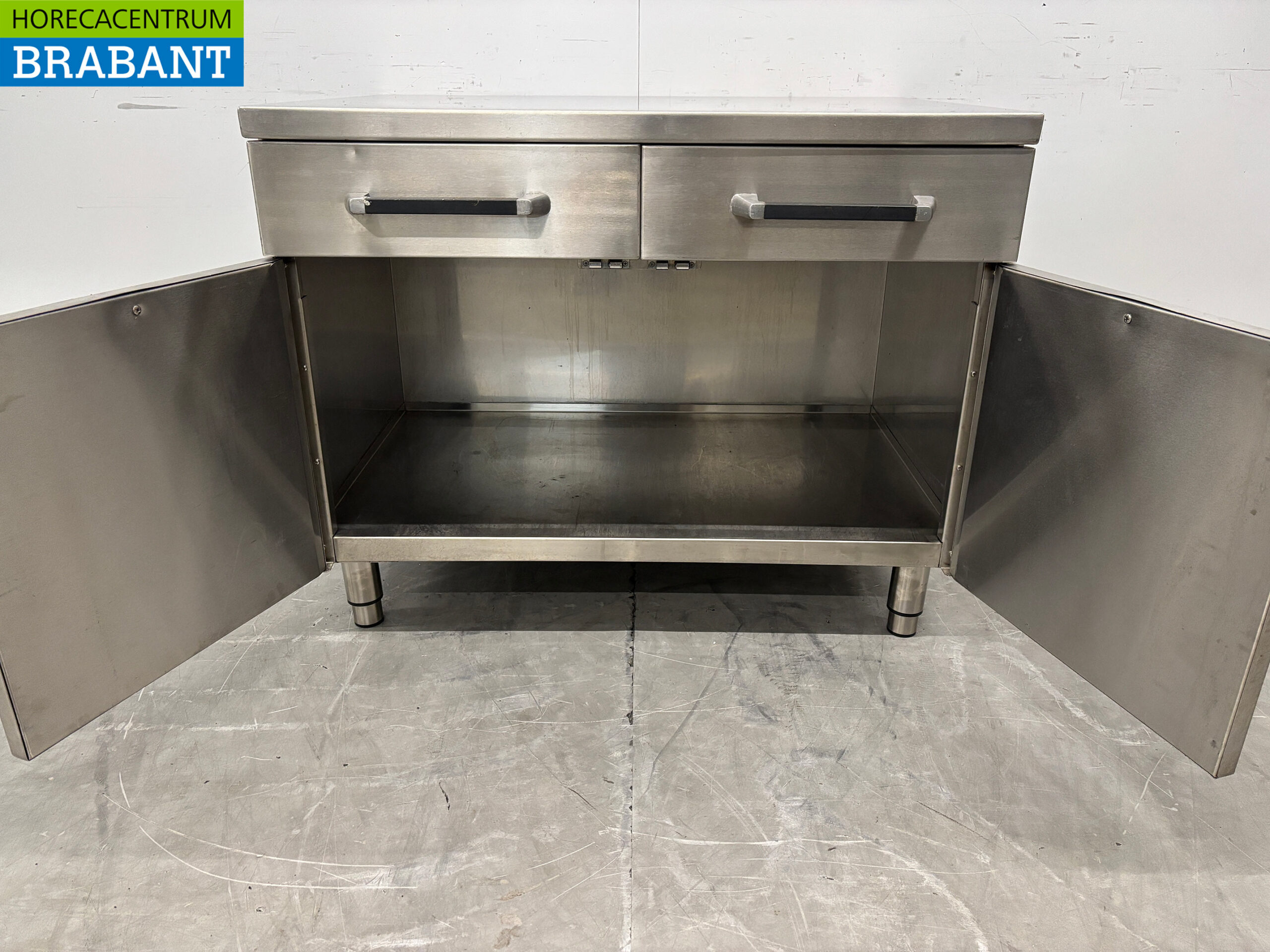 RVS Werkkast Kast 2 Klapdeuren en 2 Laden 105 cm Horeca - Afbeelding 5