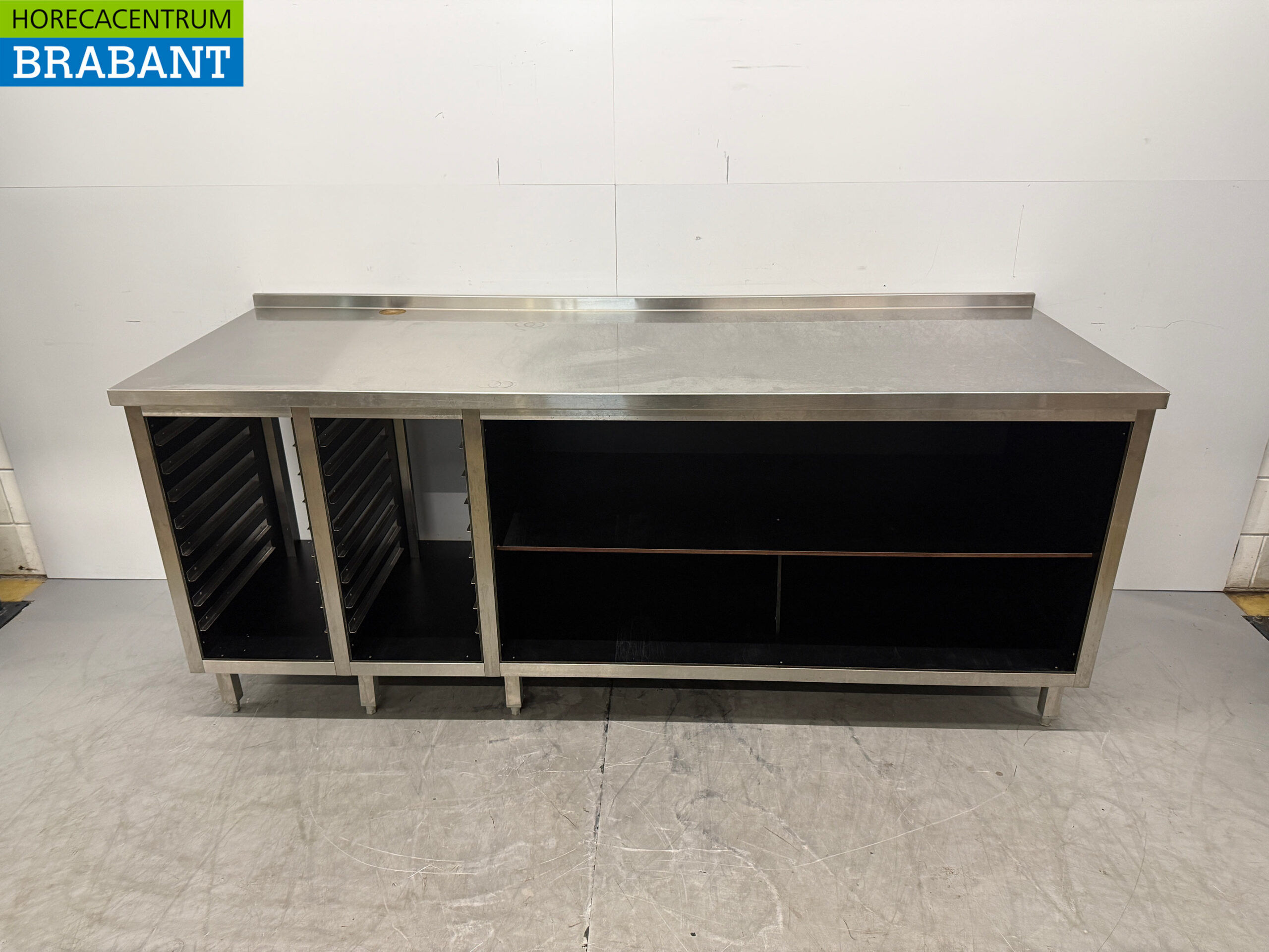 RVS Werktafel met regaal voor 1/1 GN 230 x 80 x 95,5 cm Horeca