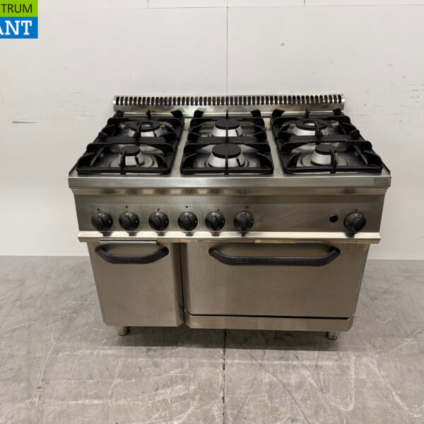 RVS Tecnoinox 6 Pits Gasfornuis met oven 4 x 2/1 GN 105 cm GAS Horeca