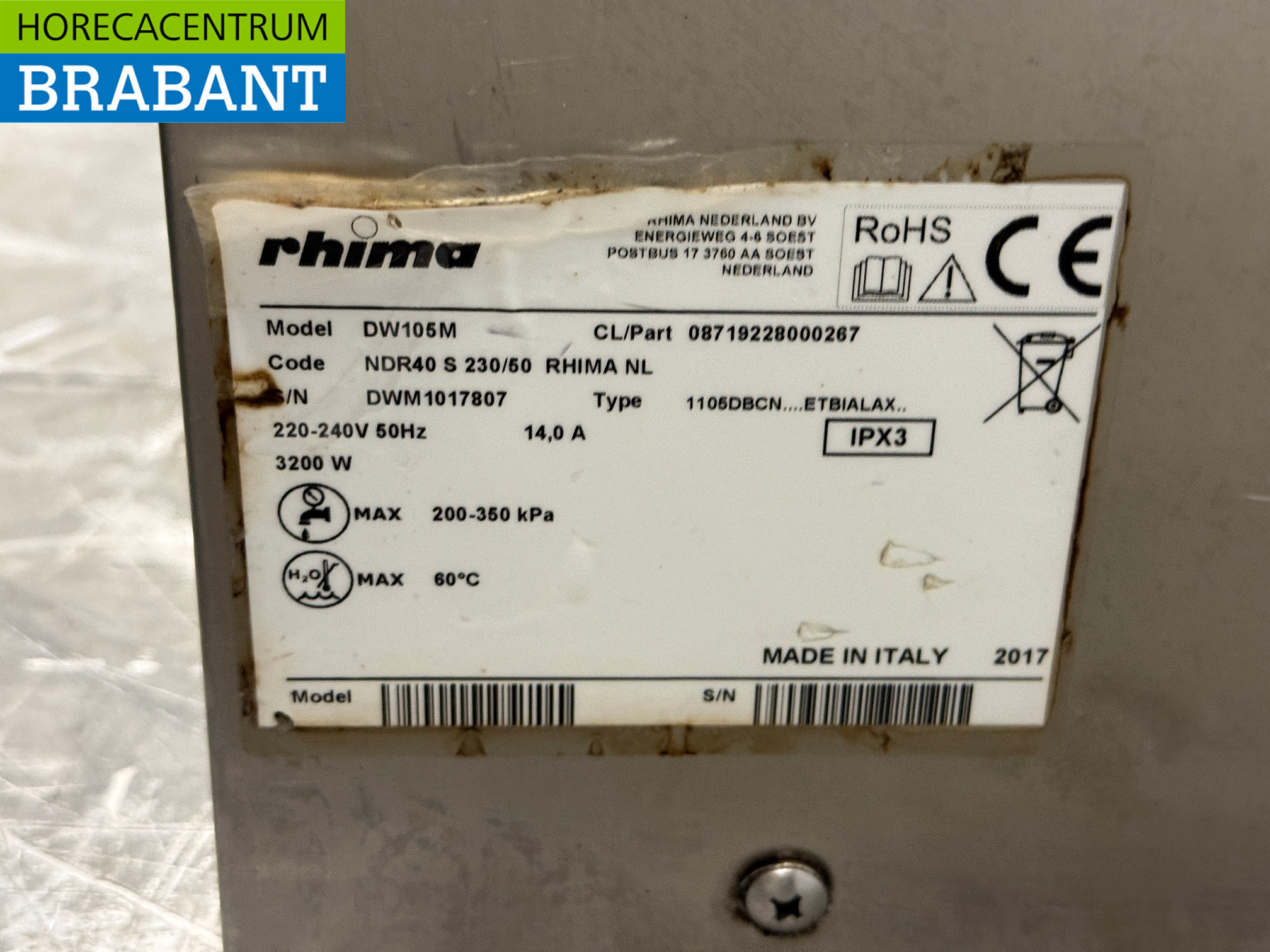 RVS Rhima DR40 Glazenspoelmachine 230V Horeca - Afbeelding 6