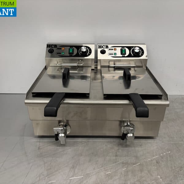 RVS Dubbele Friteuse Frituur Aftapkraan 2 x 8,5 liter 2 x 230V Horeca