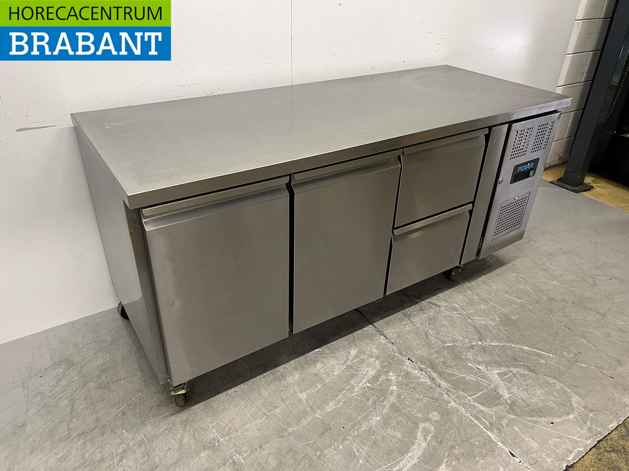 RVS Polar Verrijdbare Koelwerkbank 2 deuren en 2 laden 179,5 cm 230V Horeca - Afbeelding 3