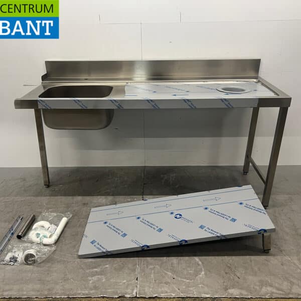 RVS Aanvoertafel met onderschap T.B.V. Doorschuifvaatwasser 180 cm Horeca