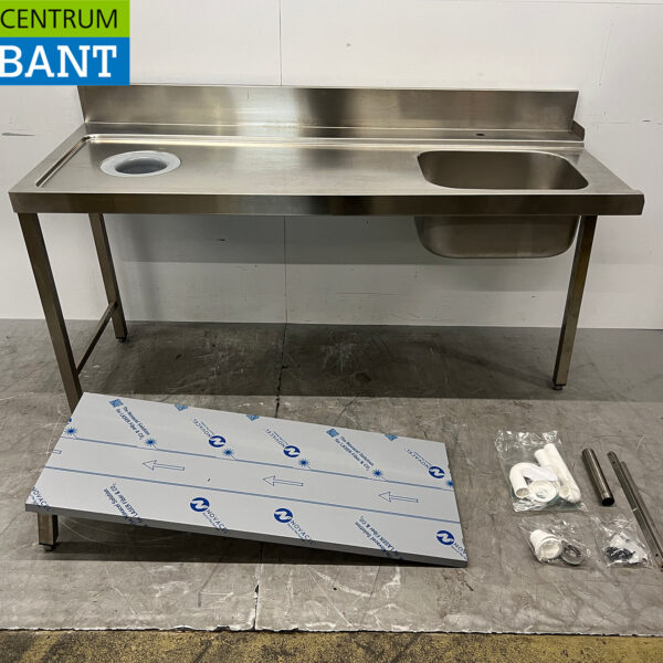 RVS Aanvoertafel met onderschap T.B.V. Doorschuifvaatwasser 180 cm Horeca