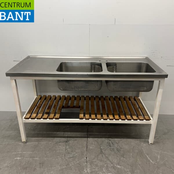 RVS Spoeltafel Dubbele Spoelbakken met onderschap 160 cm Horeca
